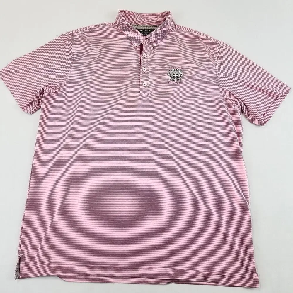 Adidas Polo Shirt Mens Large Pink Striped Whistling Straits Golf Shirt